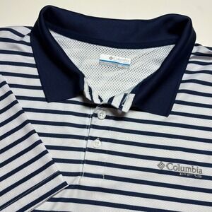 Columbia PFG Performance Fishing Polo Men XXL Navy White Stripe Omni-Shade Shirt